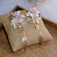 Sweety Pinky Flower Woman Evening Tassels Earrings Girls