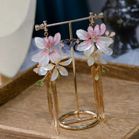 Sweety Pinky Flower Woman Evening Tassels Earrings Girls