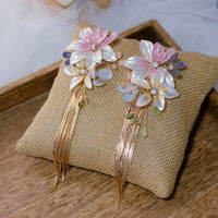 Sweety Pinky Flower Woman Evening Tassels Earrings Girls