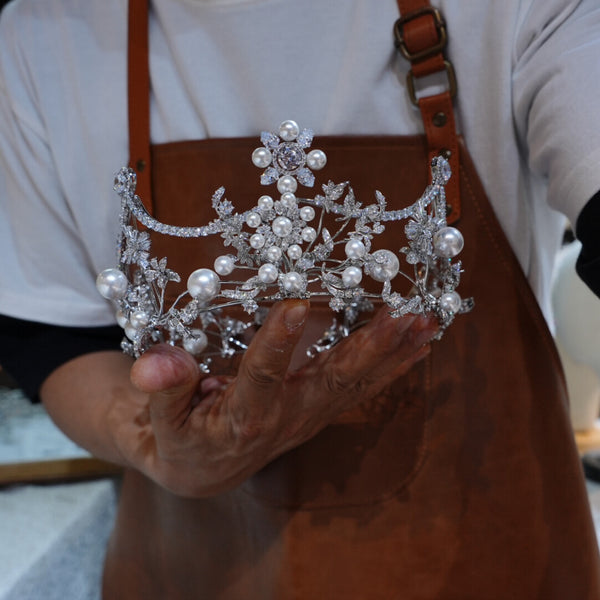 asl-0502 Princess Pearls Flower Wedding Tiaras
