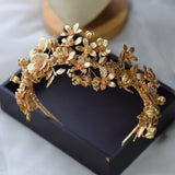 Royal Gold flower wedding tiara at-3750