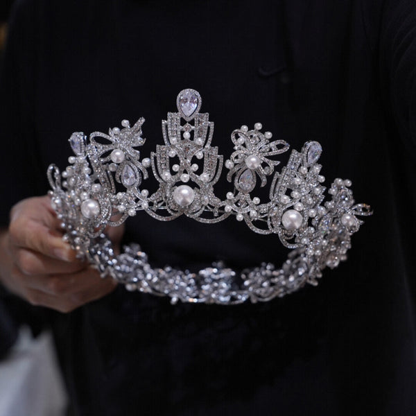 st1-17523 Luxurious Round Zircon Wedding Tiaras Headpieces