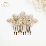 Woman Crystal Brides Hair Combs European Leaves Gold Hair Sticks Wedding Hair Accessory