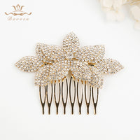 Woman Crystal Brides Hair Combs European Leaves Gold Hair Sticks Wedding Hair Accessory