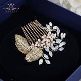 European Rhinestone Brides Hair Combs Gold Leaves Bridal Hair Sticks Wedding Hair Accessories