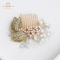 European Rhinestone Brides Hair Combs Gold Leaves Bridal Hair Sticks Wedding Hair Accessories