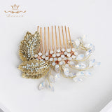 European Rhinestone Brides Hair Combs Gold Leaves Bridal Hair Sticks Wedding Hair Accessories