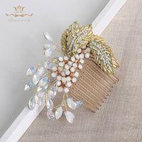 European Rhinestone Brides Hair Combs Gold Leaves Bridal Hair Sticks Wedding Hair Accessories