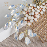 European Rhinestone Brides Hair Combs Gold Leaves Bridal Hair Sticks Wedding Hair Accessories
