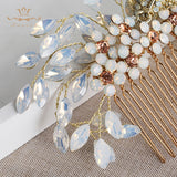 European Rhinestone Brides Hair Combs Gold Leaves Bridal Hair Sticks Wedding Hair Accessories