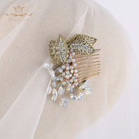European Rhinestone Brides Hair Combs Gold Leaves Bridal Hair Sticks Wedding Hair Accessories