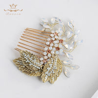 European Rhinestone Brides Hair Combs Gold Leaves Bridal Hair Sticks Wedding Hair Accessories