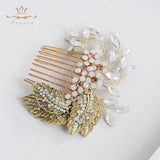 European Rhinestone Brides Hair Combs Gold Leaves Bridal Hair Sticks Wedding Hair Accessories