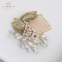European Rhinestone Brides Hair Combs Gold Leaves Bridal Hair Sticks Wedding Hair Accessories