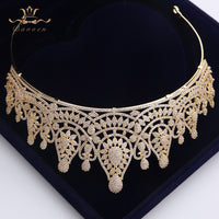Top Quality Stunning Gold Full Zircon Wedding Hairbands for Brides Crystal Tiaras Crowns Wedding Hair Accessories