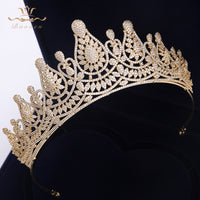 Top Quality Stunning Gold Full Zircon Wedding Hairbands for Brides Crystal Tiaras Crowns Wedding Hair Accessories