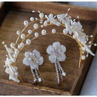 Sweet White Flower Brides Tiaras Headpeices Headpieces with Earring