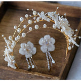 Sweet White Flower Brides Tiaras Headpeices Headpieces with Earring