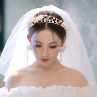 Sweet White Flower Brides Tiaras Headpeices Headpieces with Earring
