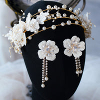 Sweet White Flower Brides Tiaras Headpeices Headpieces with Earring