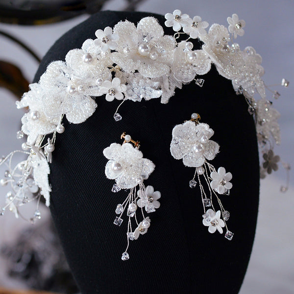 Sweet White Flower Brides Tiaras Headpeices Headpieces with Earring