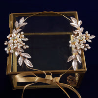 Freshwater Pearls Gold Brides Hairbands Leaves Soft Headbands Bridal Crystal Hair Accessories