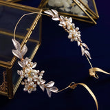 Freshwater Pearls Gold Brides Hairbands Leaves Soft Headbands Bridal Crystal Hair Accessories
