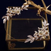Freshwater Pearls Gold Brides Hairbands Leaves Soft Headbands Bridal Crystal Hair Accessories