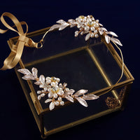 Freshwater Pearls Gold Brides Hairbands Leaves Soft Headbands Bridal Crystal Hair Accessories