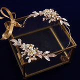 Freshwater Pearls Gold Brides Hairbands Leaves Soft Headbands Bridal Crystal Hair Accessories