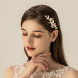 Freshwater Pearls Gold Brides Hairbands Leaves Soft Headbands Bridal Crystal Hair Accessories