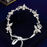 Wedding Handmade Silver Hairbands Brides Korean Soft Pearls Tiara Head Wear Crystal Hair Jewelry