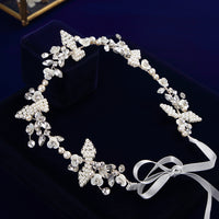 Wedding Handmade Silver Hairbands Brides Korean Soft Pearls Tiara Head Wear Crystal Hair Jewelry