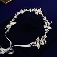 Wedding Handmade Silver Hairbands Brides Korean Soft Pearls Tiara Head Wear Crystal Hair Jewelry