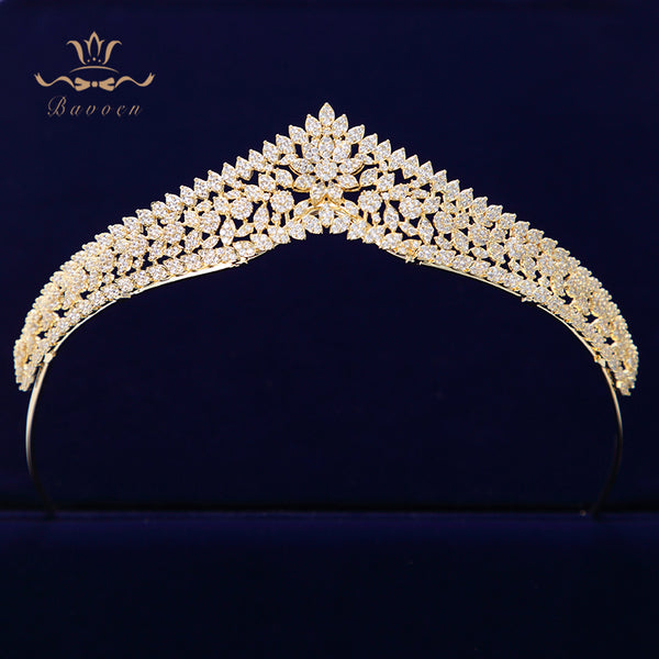 Vintage Full Zircon Brides Crowns Tiaras Gold Wedding Headband Bridal Hair Accessory