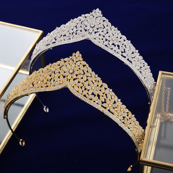 Top Quality Gold Sparkling Zircon Brides Tiaras Crown Bridal Hairbands Headpiece Wedding Hair Accessories