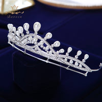 Royal Brides Pearls Zircon Tiaras Crowns Silver Crystal Hairbands Headpieces Wedding Hair Accessories TR0239