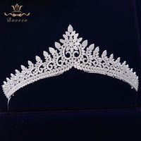 Sparkling Zircon Crystal Brides Tiaras Crowns Silver Wedding Hairbands Royal Queen Evening Hair Jewelry Wedding Accessories