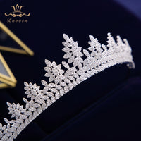Princes Leaves Wedding Full Zircon Bridal Tiaras Crowns Plated Crystal For Brides Women Hair Jewelry