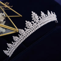 Princes Leaves Wedding Full Zircon Bridal Tiaras Crowns Plated Crystal For Brides Women Hair Jewelry
