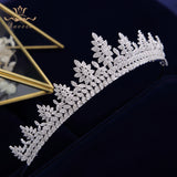 Princes Leaves Wedding Full Zircon Bridal Tiaras Crowns Plated Crystal For Brides Women Hair Jewelry