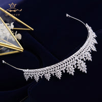 Princes Leaves Wedding Full Zircon Bridal Tiaras Crowns Plated Crystal For Brides Women Hair Jewelry