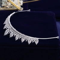 Princes Leaves Wedding Full Zircon Bridal Tiaras Crowns Plated Crystal For Brides Women Hair Jewelry