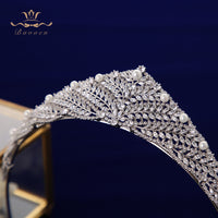 Luxurious Pearls Zircon Brides Tiaras Crowns Crystal Silver Brides Headbands Headpieces TR0461
