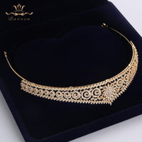 Sparkling Gold Full Zircon Bridal Tiaras Crowns Plated Crystal Wedding Hairbands For Brides