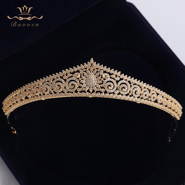 Sparkling Gold Full Zircon Bridal Tiaras Crowns Plated Crystal Wedding Hairbands For Brides